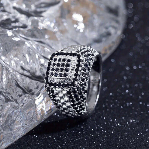 Exquisite Pave 18K White Gold Plated Black & White Cubic Zirconia Men Women Ring